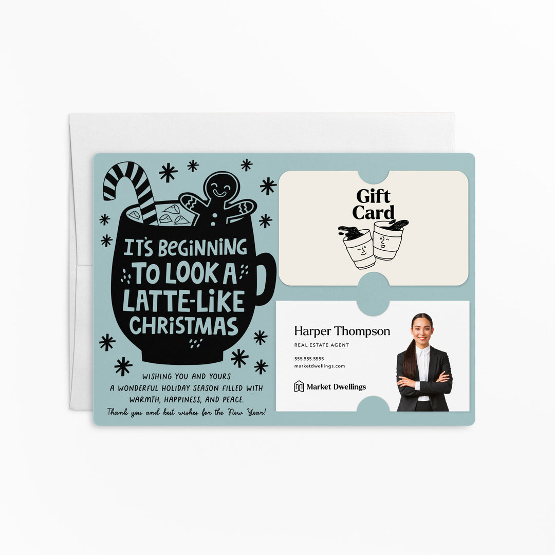 Set of It's Beginning To Look Latte-Like Christmas | Christmas Mailers | Envelopes Included | M84-M008 Mailer Market Dwellings LIGHT BLUE