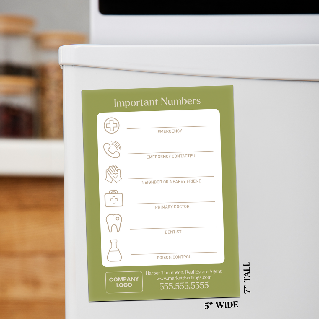 Customizable | Important Emergency Numbers Magnets | DSM-24-AB Magnet Market Dwellings OLIVE