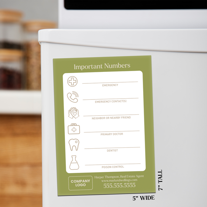 Customizable | Important Emergency Numbers Magnets | DSM-24-AB Magnet Market Dwellings OLIVE