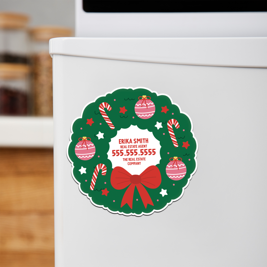 Customizable | Holiday Wreath Refrigerator Magnets | DSM-21-AB Magnet Market Dwellings ORNAMENT