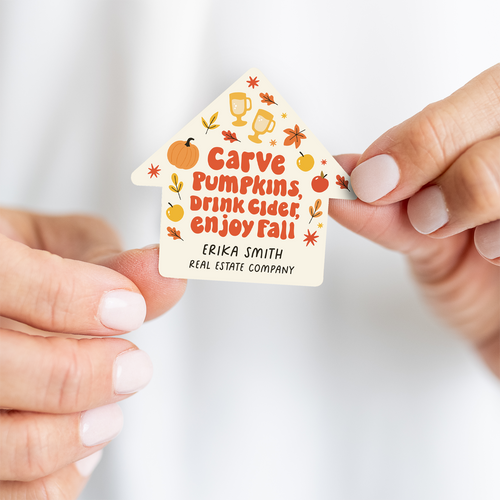 Carve Pumpkins, Drink Cider, Enjoy Fall | House-Shaped Stickers Stickers Market Dwellings