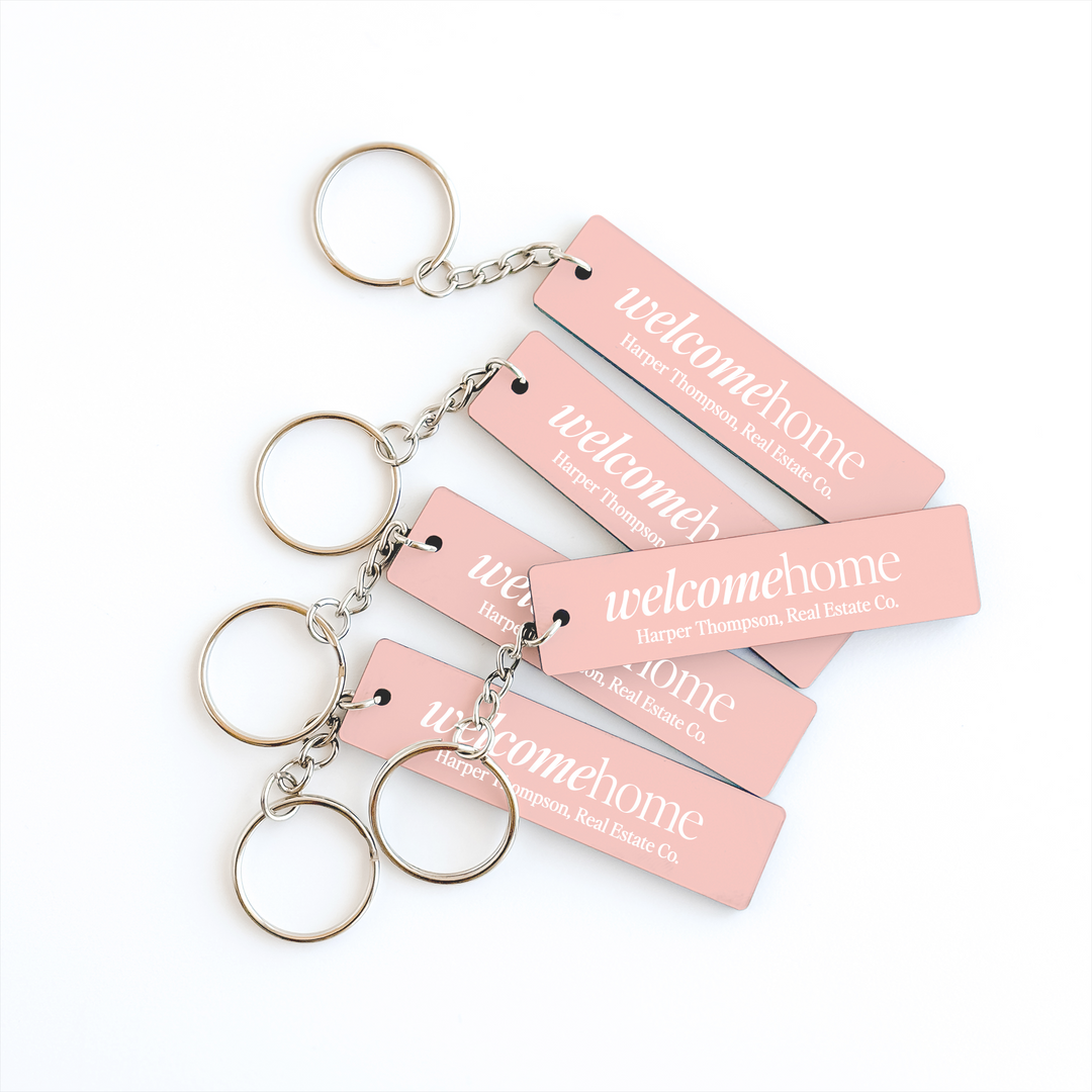 Customizable Welcome Home Keychains Keychain Market Dwellings PINK SILVER
