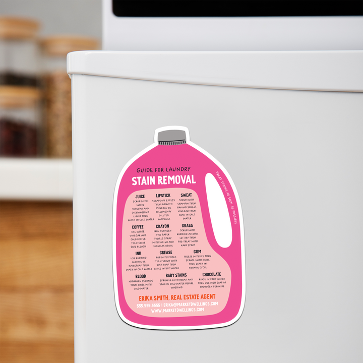 Customizable | Guide For Laundry Stain Removal Refrigerator Magnets | DSM-09-AB Magnet Market Dwellings PINK  