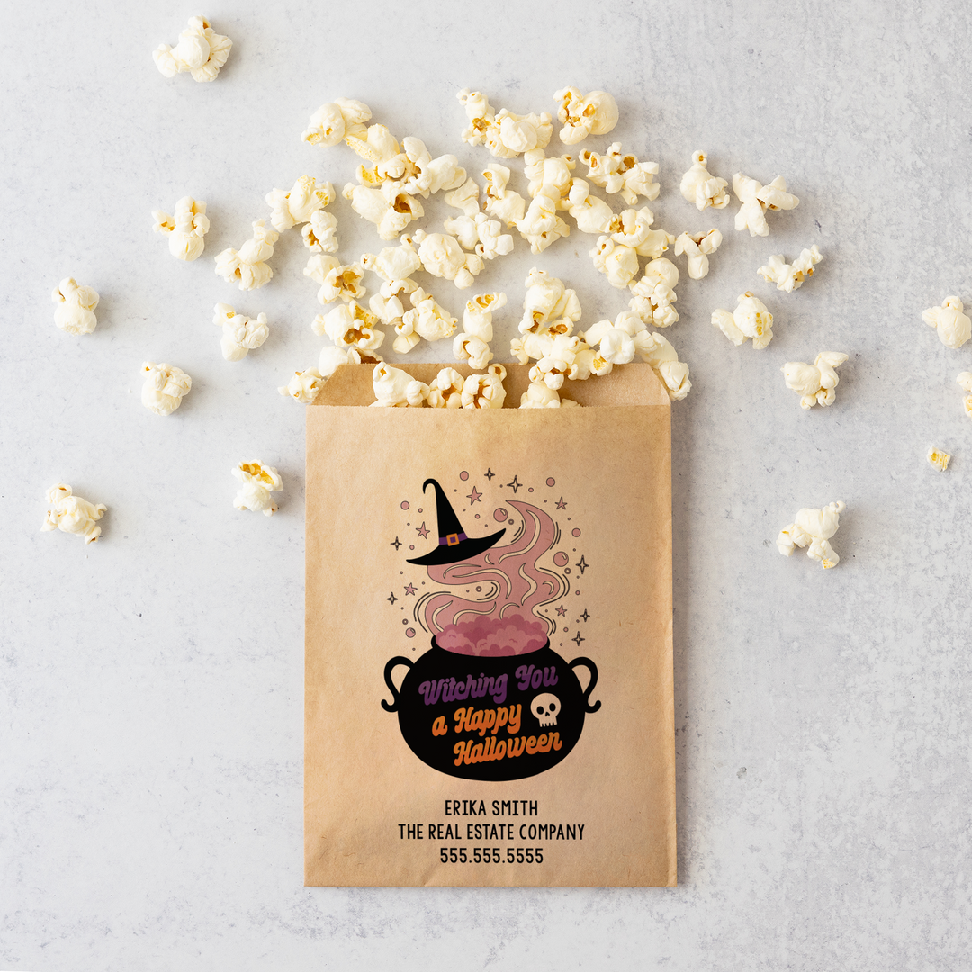 Customizable | Set of Witching You a Happy Halloween Treat Bags | 26-BB Bakery Bag Market Dwellings