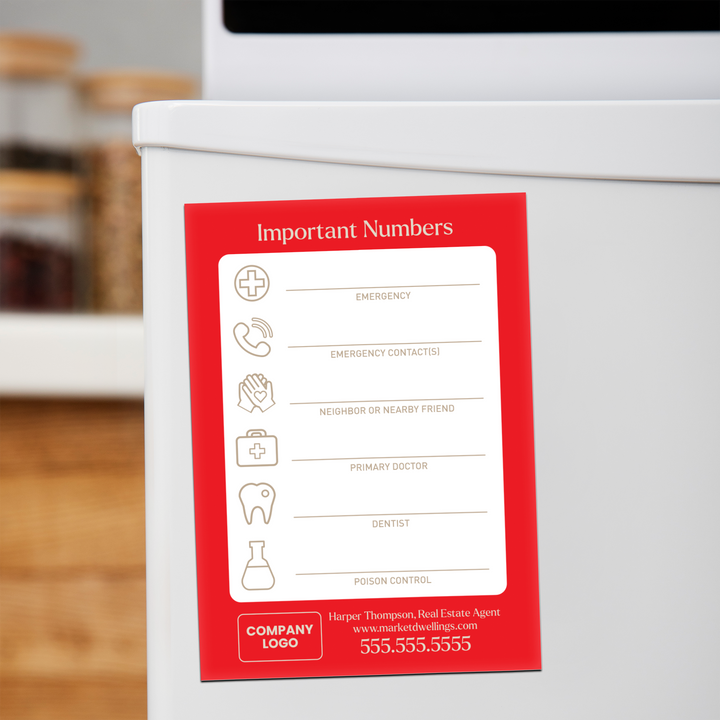 Customizable | Important Emergency Numbers Magnets | DSM-24-AB Magnet Market Dwellings REGAL RED