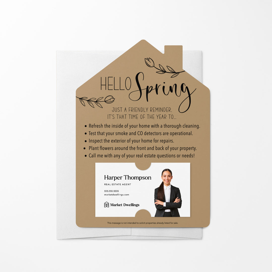 Set of Hello Spring Spring Checklist Real Estate Mailers | Envelopes Included | S1-M001 Mailer Market Dwellings KRAFT