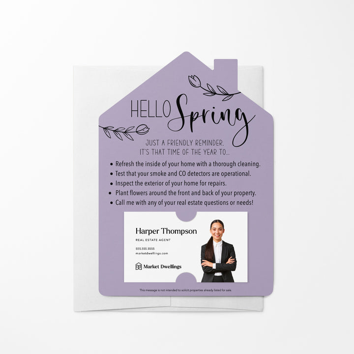 Set of Hello Spring Spring Checklist Real Estate Mailers | Envelopes Included | S1-M001 Mailer Market Dwellings LIGHT PURPLE