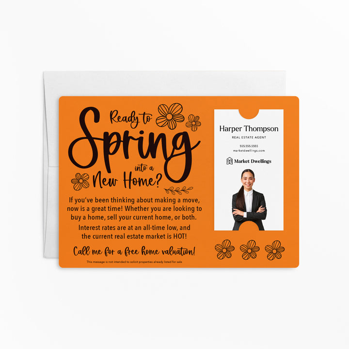 Vertical | Set of "Ready to Spring into a New Home?" Real Estate Mailer | Envelopes Included | S4-M005 Mailer Market Dwellings CARROT
