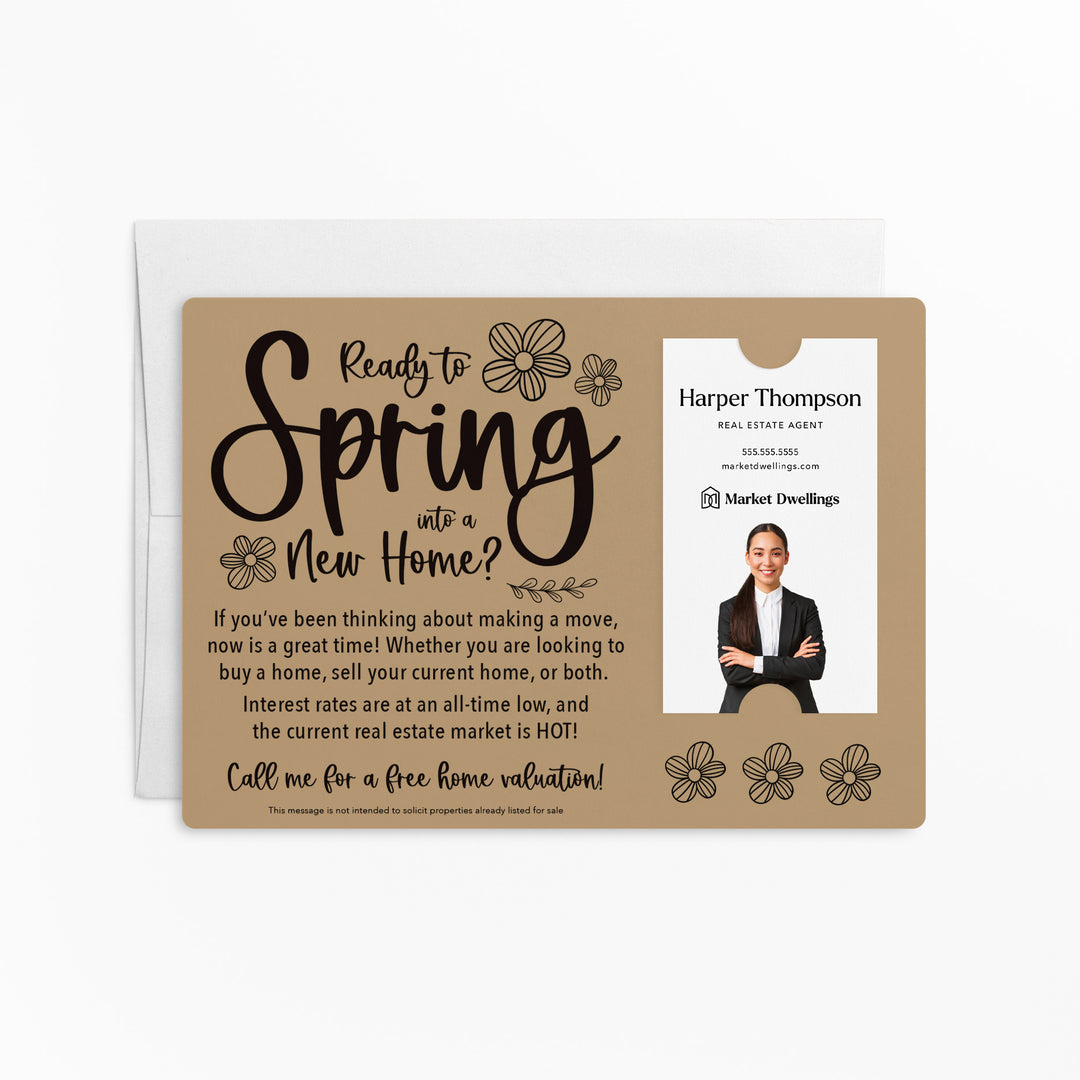 Vertical | Set of "Ready to Spring into a New Home?" Real Estate Mailer | Envelopes Included | S4-M005 Mailer Market Dwellings KRAFT