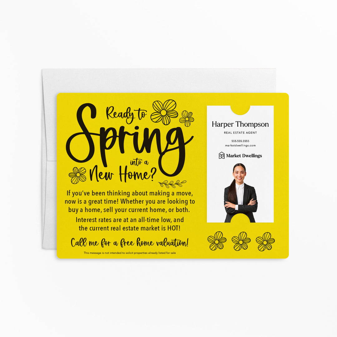 Vertical | Set of "Ready to Spring into a New Home?" Real Estate Mailer | Envelopes Included | S4-M005 Mailer Market Dwellings LEMON