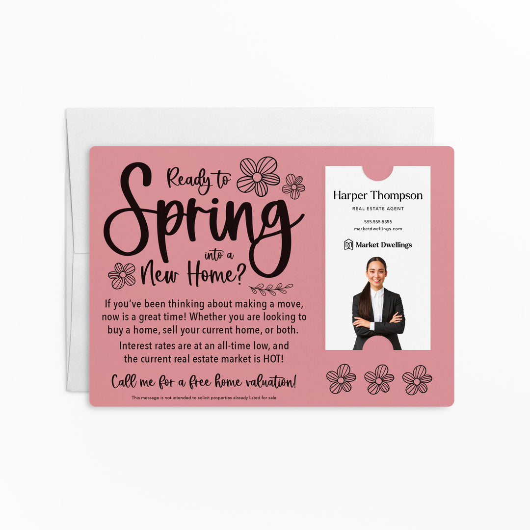 Vertical | Set of "Ready to Spring into a New Home?" Real Estate Mailer | Envelopes Included | S4-M005 Mailer Market Dwellings LIGHT PINK