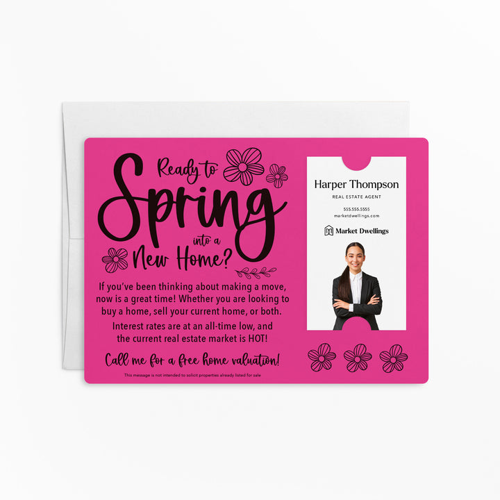 Vertical | Set of "Ready to Spring into a New Home?" Real Estate Mailer | Envelopes Included | S4-M005 Mailer Market Dwellings RAZZLE BERRY