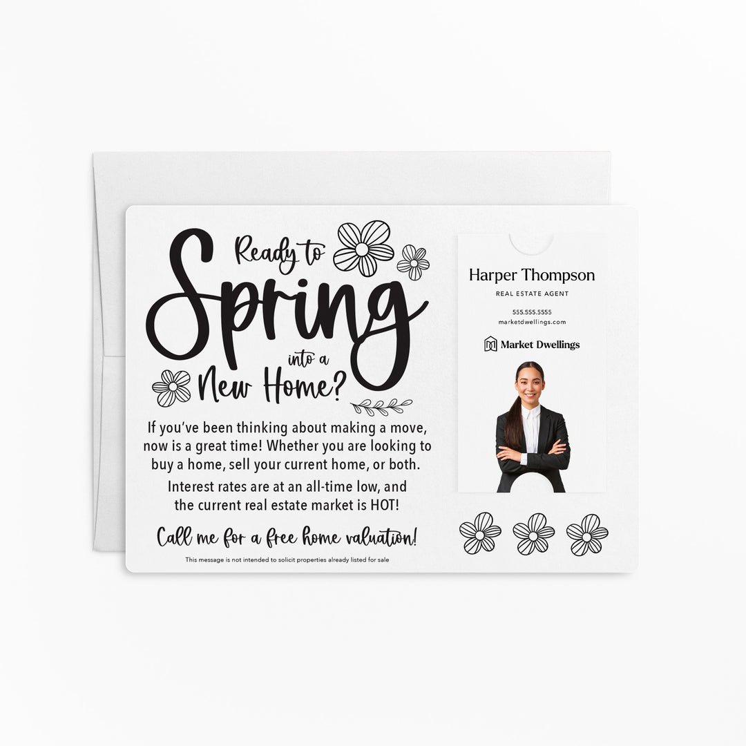 Vertical | Set of "Ready to Spring into a New Home?" Real Estate Mailer | Envelopes Included | S4-M005 Mailer Market Dwellings WHITE