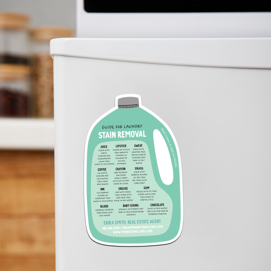 Customizable | Guide For Laundry Stain Removal Refrigerator Magnets | DSM-09-AB Magnet Market Dwellings SEAFOAM