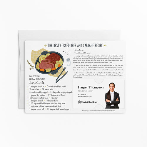 Corned Beef and Cabbage Recipe Real Estate St. Patrick's Day Recipe Cards | Mailers with Envelopes Mailer Market Dwellings