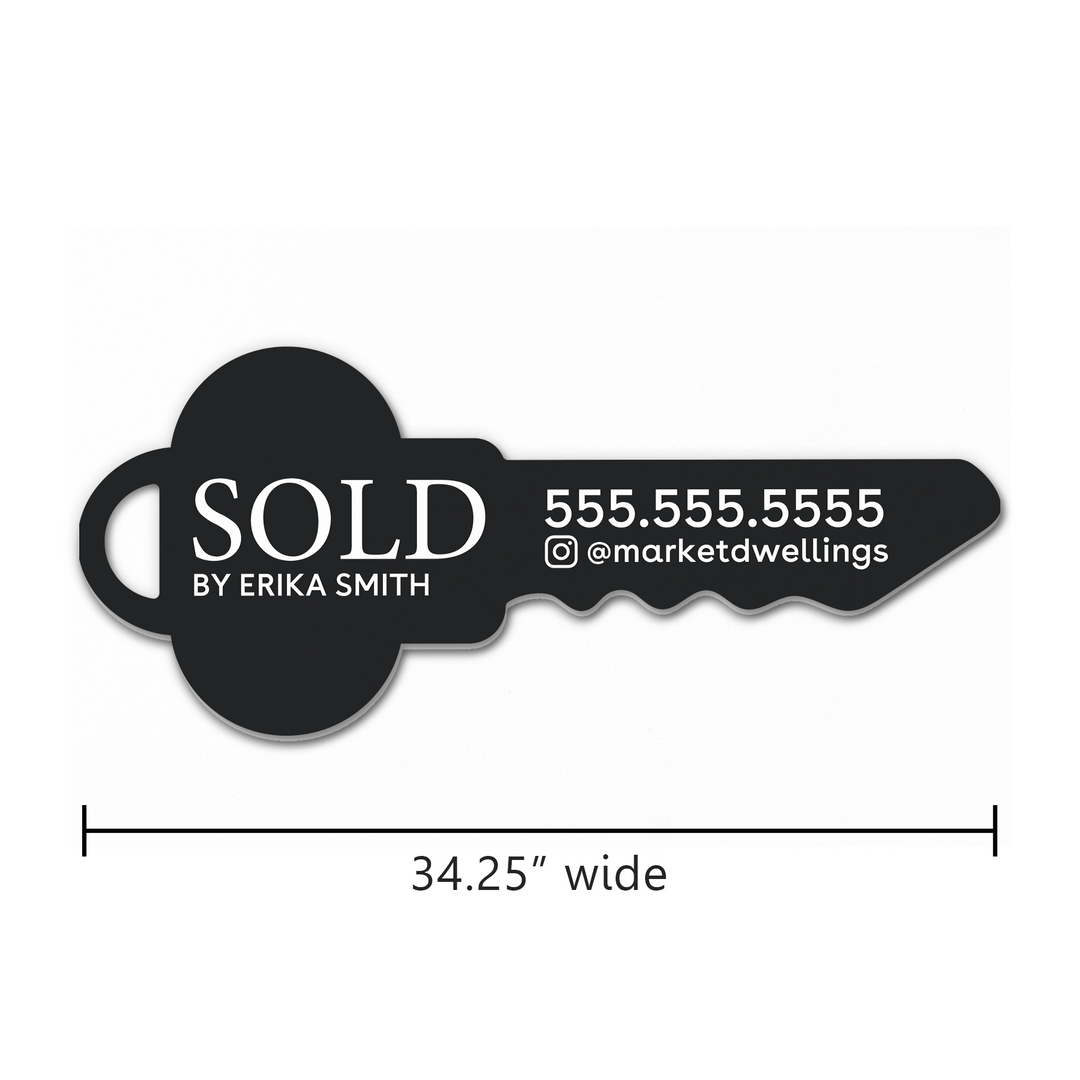 Customizable | Sold Real Estate Key Sign | Photo Prop | DSY-13-AB Key Sign Market Dwellings