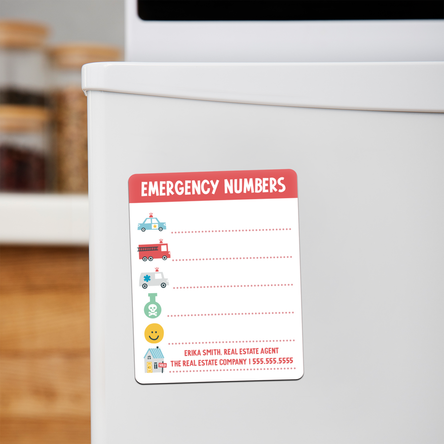 Customizable | Emergency Numbers Magnets | DSM-16-AB Magnet Market Dwellings TOMATO RED