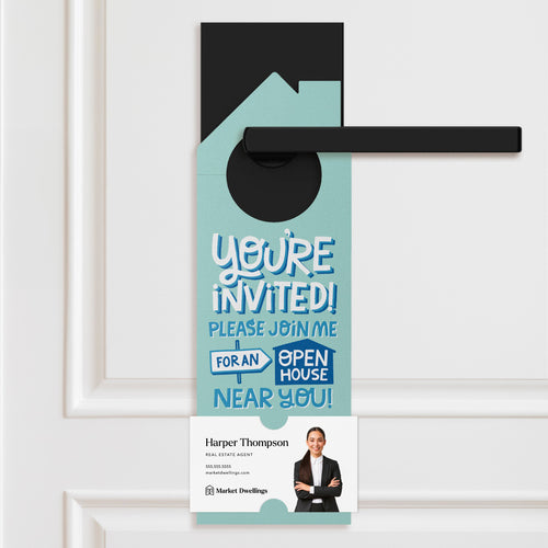 You're Invited to an Open House Near You Door Hangers Door Hanger Market Dwellings SEAFOAM 10