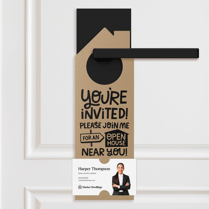 You're Invited! Please Join Me For An Open House Near You! | Door Hangers | 189-DH002 Door Hanger Market Dwellings SCARLET