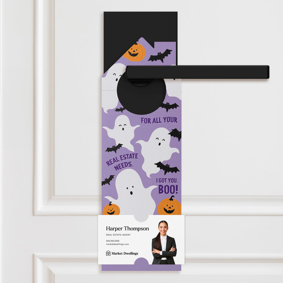 For All Your Real Estate Needs, I Got You, BOO! Door Hangers Holiday Door Hanger Market Dwellings PURPLE