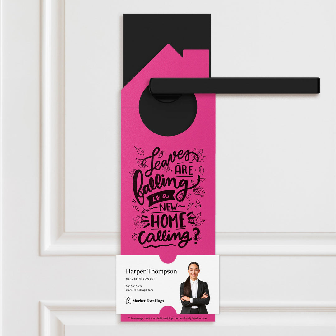 Leaves are Falling is a New Home Calling? | Real Estate Door Hangers | 51-DH002 Door Hanger Market Dwellings LIGHT PURPLE