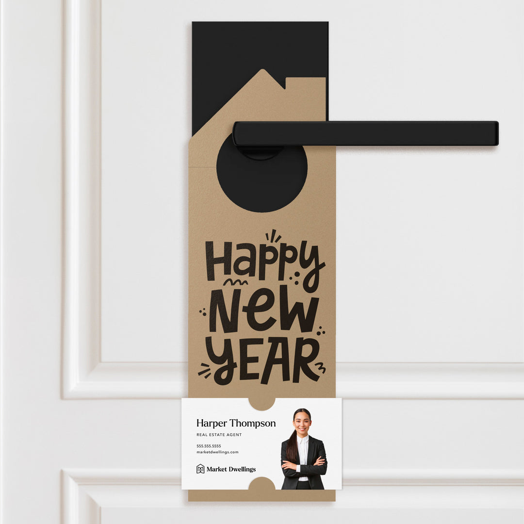 Happy New Year | Double-sided Real Estate Door Hangers | 57-DH002 Door Hanger Market Dwellings LEMON