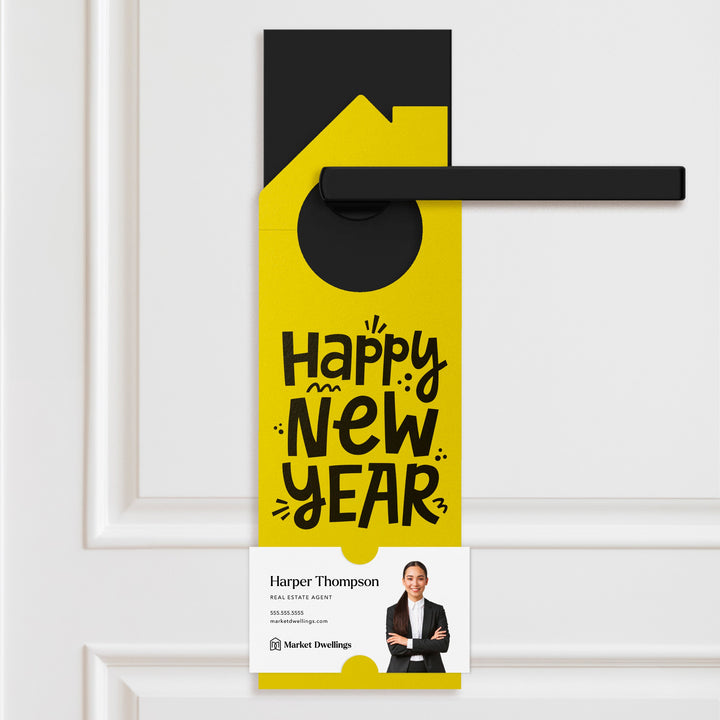 Happy New Year | Double-sided Real Estate Door Hangers | 57-DH002 Door Hanger Market Dwellings GREEN APPLE