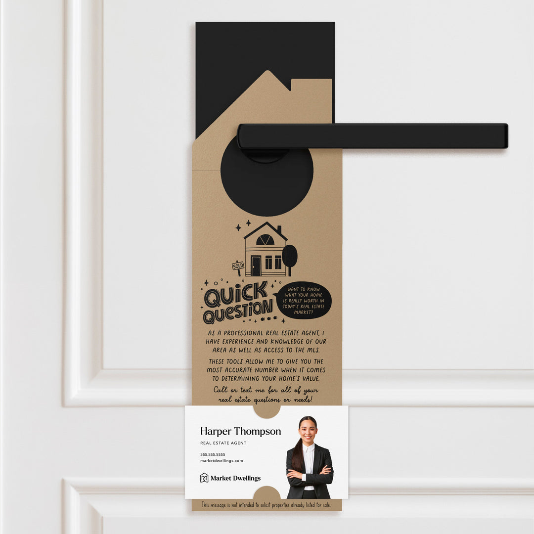 Quick Question Real Estate Door Hangers | Real Estate Marketing | Insert a business card | Pop By | 72-DH002 Door Hanger Market Dwellings LIGHT PINK