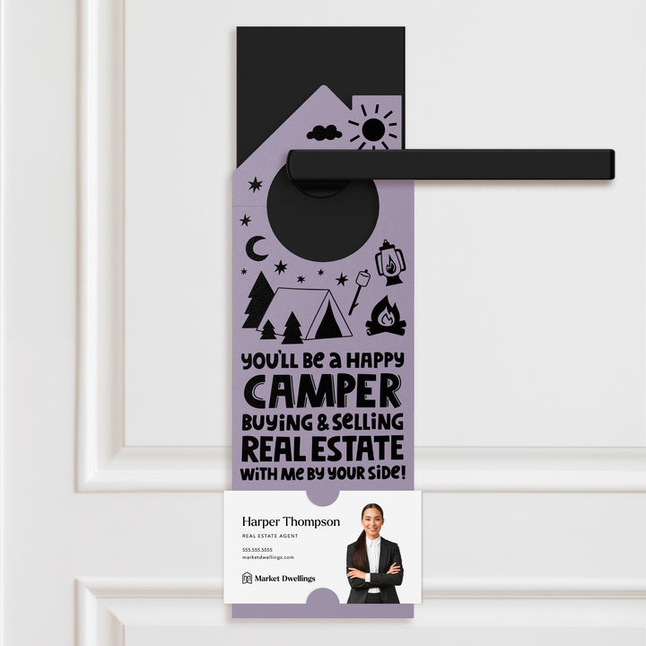 You'll Be a Happy Camper Real Estate Door Hangers | 82-DH002 Door Hanger Market Dwellings RAZZLE BERRY