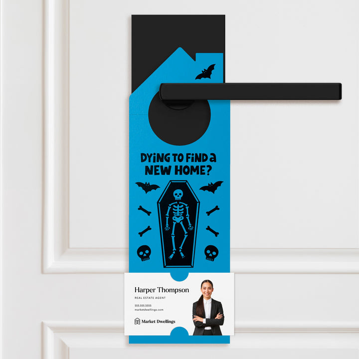 Dying To Find A New Home? | Halloween Real Estate Door Hangers | 94-DH002 Door Hanger Market Dwellings KRAFT