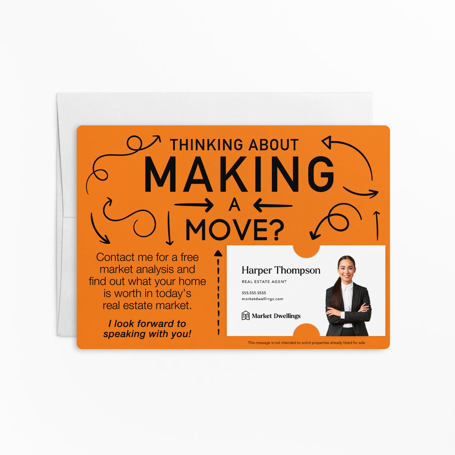 Set of Making a Move Real Estate Mailers | Envelopes Included | M13-M003 Mailer Market Dwellings CARROT