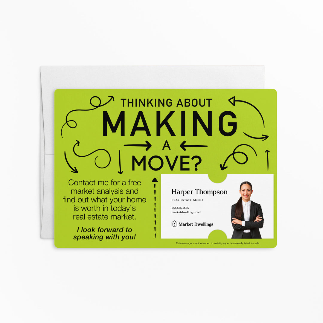 Set of Making a Move Real Estate Mailers | Envelopes Included | M13-M003 Mailer Market Dwellings GREEN APPLE