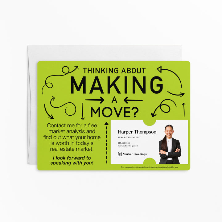 Set of Making a Move Real Estate Mailers | Envelopes Included | M13-M003 Mailer Market Dwellings GREEN APPLE