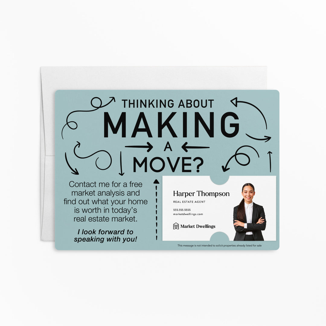 Set of Making a Move Real Estate Mailers | Envelopes Included | M13-M003 Mailer Market Dwellings LIGHT BLUE