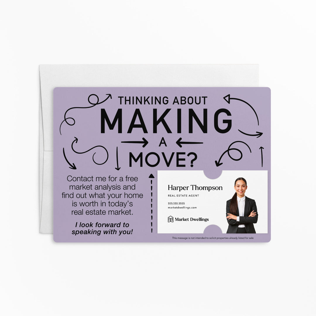 Set of Making a Move Real Estate Mailers | Envelopes Included | M13-M003 Mailer Market Dwellings LIGHT PURPLE