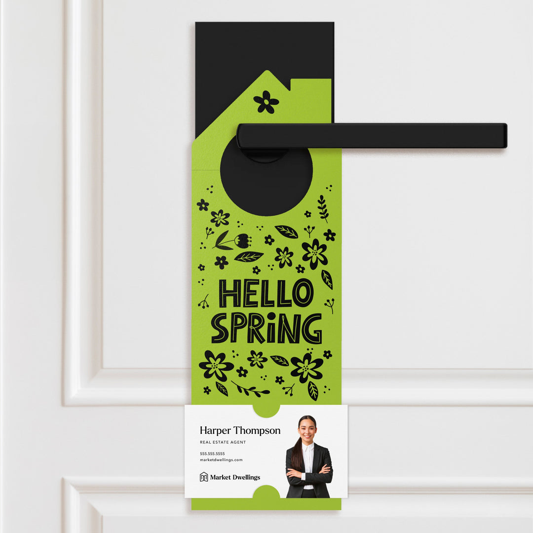 Hello Spring | Spring Maintenance Checklist Real Estate Door Hangers | S6-DH002 Door Hanger Market Dwellings GREEN APPLE