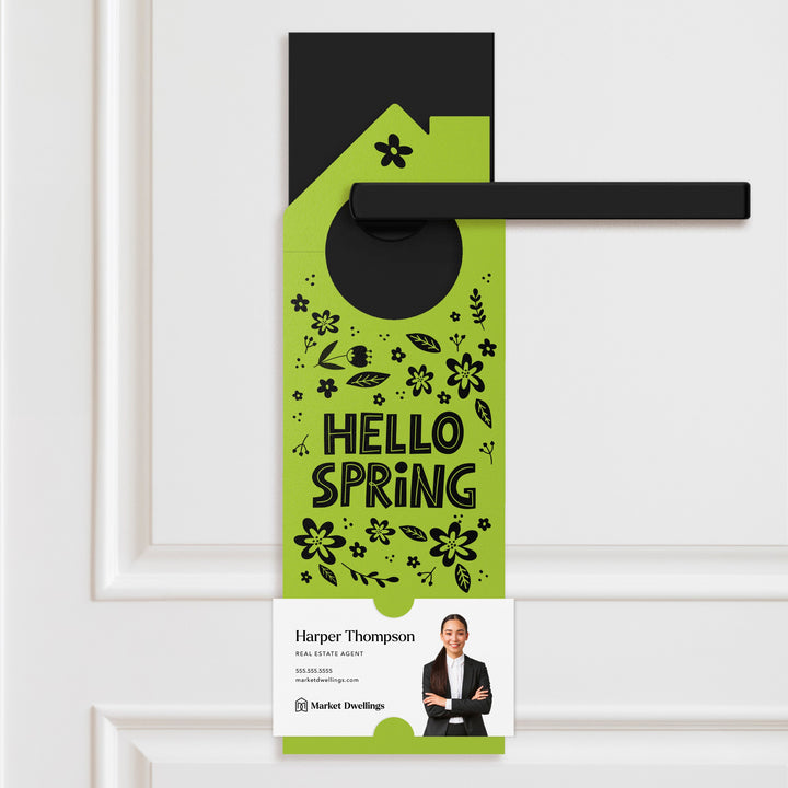 Hello Spring | Spring Maintenance Checklist Real Estate Door Hangers | S6-DH002 Door Hanger Market Dwellings GREEN APPLE