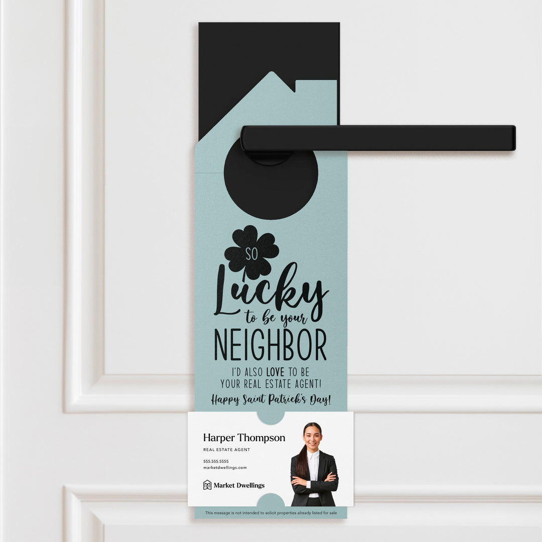 So Lucky to Be Your Neighbor Door Hangers Holiday Door Hanger Market Dwellings LIGHT BLUE