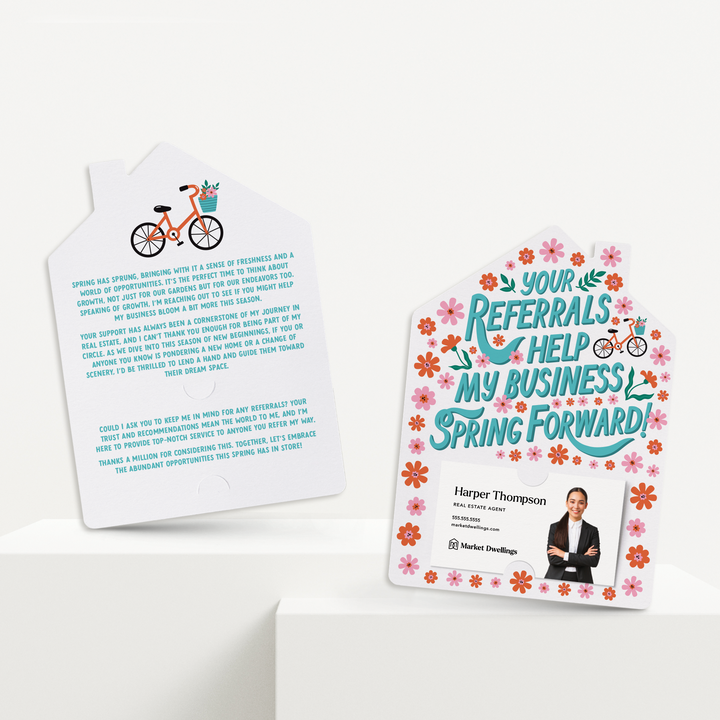 Set of  Your Referrals Help My Business Spring Forward! | Mailers | Envelopes Included | M263-M001 Mailer Market Dwellings