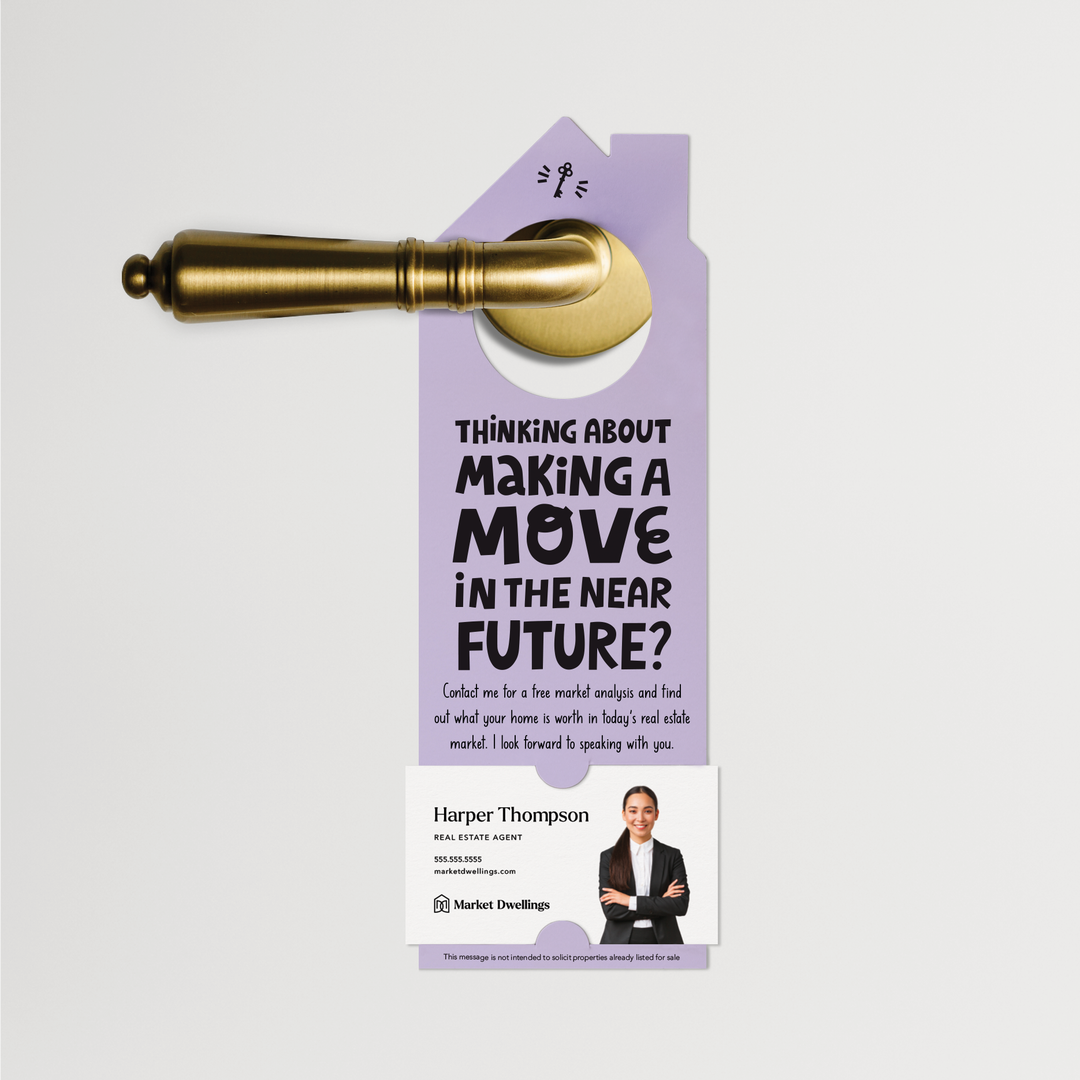 Thinking About Making A Move | Real Estate Door Hangers | 64-DH002 Door Hanger Market Dwellings LIGHT PURPLE  