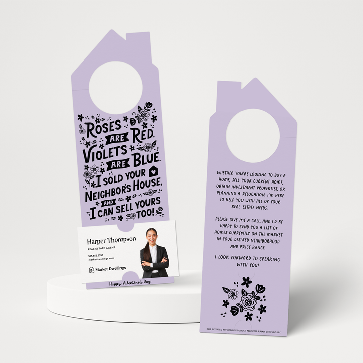 Roses Are Red. Violets Are Blue. I Sold Your Neighbor's House, And I Can Sell Yours Too! | Valentine's Day Door Hangers | 148-DH002 Door Hanger Market Dwellings LIGHT PURPLE  