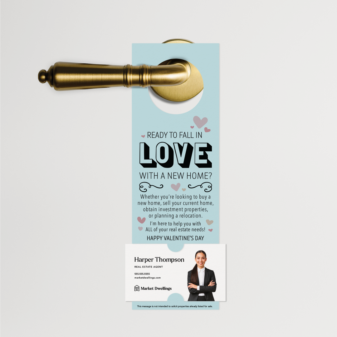Ready to Fall in Love with a New Home | Valentine's Day Door Hangers | V1-DH001 Door Hanger Market Dwellings LIGHT BLUE  