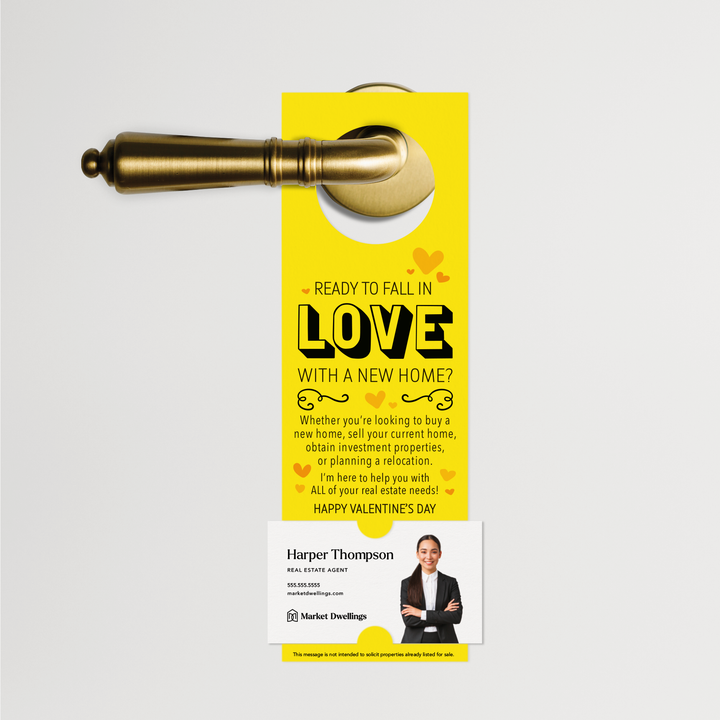 Ready to Fall in Love with a New Home | Valentine's Day Door Hangers | V1-DH001 Door Hanger Market Dwellings LEMON  