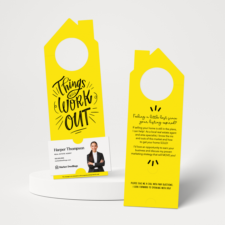 Things Will Work Out Real Estate Expired Listing | Double Sided Door Hangers | 35-DH002 Door Hanger Market Dwellings LEMON  