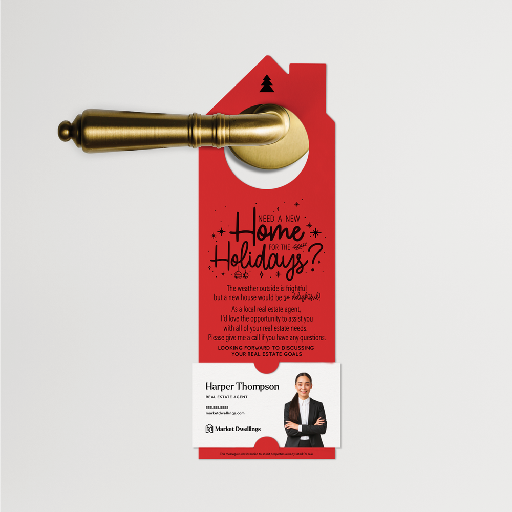 Need a New Home for the Holidays | Christmas Door Hangers | 6-DH002 Door Hanger Market Dwellings SCARLET  