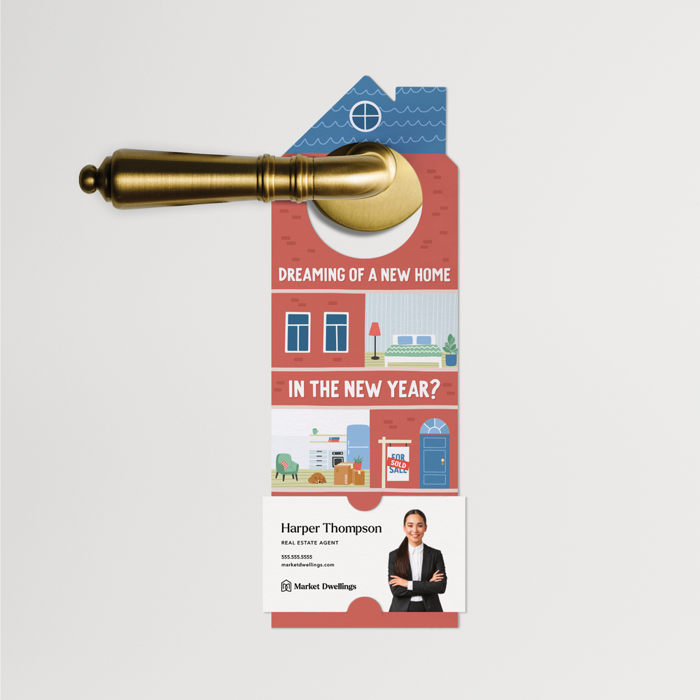 Dreaming of a New Home in the New Year? | New Year Door Hangers | 315-DH002 Door Hanger Market Dwellings   