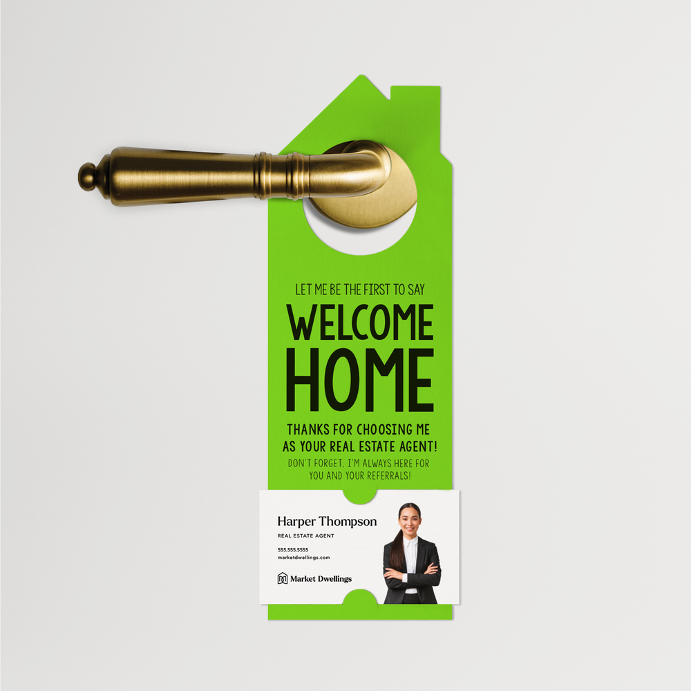 Welcome Home | Real Estate Door Hangers | 14-DH002 Door Hanger Market Dwellings GREEN APPLE  