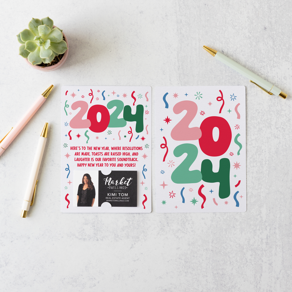 Set of 2024 Happy New Year! | New Year Mailers | Envelopes Included | M15-M007-AB Mailer Market Dwellings PINK SHERBET  