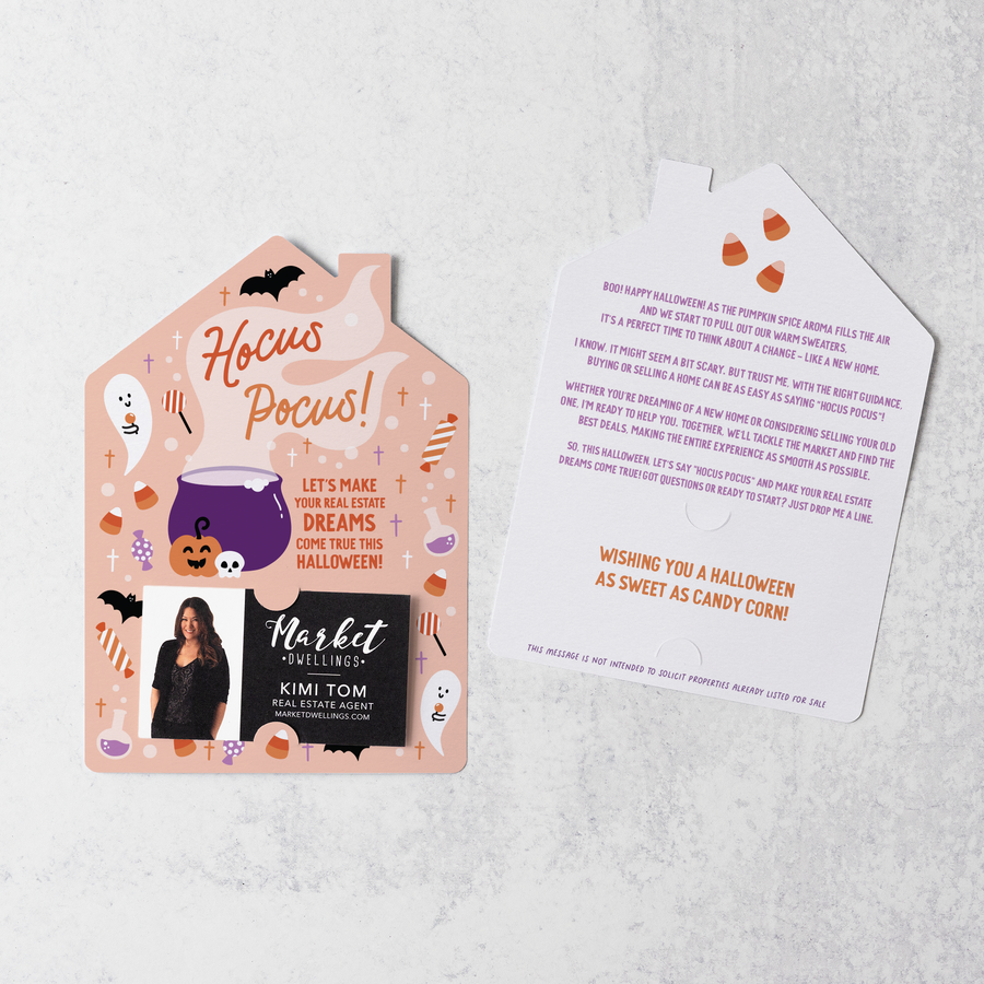 Set of Hocus Pocus! Let's Make Your Real Estate Dreams Come True This Halloween! | Halloween Mailers | Envelopes Included | M223-M001-AB Mailer Market Dwellings ORANGE  