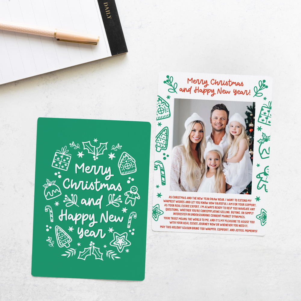 Set of Merry Christmas and Happy New Year | Christmas Mailers | Envelopes Included | M29-M006-AB Mailer Market Dwellings JADE  